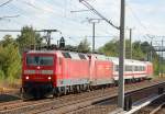 PbZ mit 120 104-5 mit 101 058-6 zwei IC-Wagen und am Ende 101 119-6 am Haken Richtung Karower Kreuz Berlin, 20.07.10 Berlin-Blanknburg.