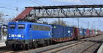 Eisenbahnbau- und Betriebsgesellschaft Pressnitztalbahn mbH, Jöhstadt (PRESS) mit ihter  140 050-3  (NVR:  91 80 6140 833-5 D-PRESS ) im Auftrag von METRANS mit einem Containerzug am 10.04.25