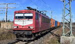 TRIANGULA Logistik GmbH, Gelenau/Erzgebirge mit der angemieteten MAED - Maik Ampft Eisenbahndienstleistungen Lok  155 183-7  [NVR-Nummer: 91 80 6155 183-7 D-MAED] und eiem Containerzug am 02.03.26