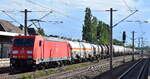 DB Cargo AG, Mainz mit ihrer  185 285-4  [NVR-Nummer: 91 80 6185 285-4 D-DB] und einem gemischten Güterzug am 16.07.25 Höhe Bahnhof Luckenwalde.