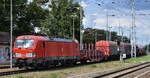 DB Cargo AG, Mainz mit ihrer  193 376  [NVR-Nummer: 91 80 6193 376-1 D-DB] und einem gemischten Güterzug am 30.07.25 Höhe Bahnhof Ruhland.