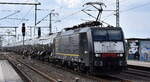 BRCE Dispo Rail Lok  ES 64 F4-806  [NVR-Nummer: 91 80 6189 806-3 D-DISPO], aktueller Leasingnehmer unbekannt, mit Ganzzug Kesselwagen für die Befüllung mit Styrol am 09.04.25 Höhe