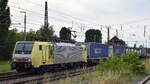 RFO - Rail Force One B.V., Rotterdam [NL] it der geleasten BRCE Dispo Lok  ES 64 F4-205   [NVR-Nummer: 91 80 6189 205-8 D-DISPO] und einem KLV-Zug am 08.08.25 Höhe Bahnhof Frankfurt/Oder Richtung