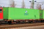 Containertragwagen eingestellt mit der Nr. 25 RIV 80 D-BTSK 442 6 010-1 Lgs 580, 15.02.11 Bhf. Flughafen Berlin-Sch�nefeld.