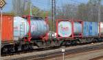 Das deutsche Unternehmen TWS Tankcontainer-Leasing-CEplus GmbH ist auf die Vermietung von Tankcontainern spezialisiert, hier zwei am 03.04.14 Mühlenbeck/Mönchmühle bei Berlin.