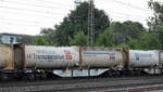 Containertragwagen vom Einsteller AAE Ahaus Alstätter Eisenbahn Cargo AG mit der Nr. 37 RIV 80 D-AAEC 4556 946-4 Sgns7 beladen mit zwei 40ér Tankcontainern der i4 Transportation aus den Niederlande am 20.06.17 Hamburg-Harburg.