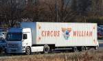 MB ACTROS 1844 Sattelzug für das Cirkus-Unternehmen CIRKUS WILLIAM am 26.11.13 Berlin-Marzahn.
