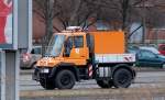 MB UNIMOG U400 der Berliner Verkehrsbetriebe (BVG) als SchleppService wohl dort tätig am 18.02.14 Berlin-Marzahn.