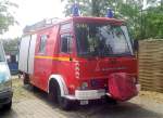 Altes MAGIRUS DEUTZ L�schfahrzeug mit der Bezeichnung LF 8 abgestellt auf einem Privatparkplatz Berliner Fischmarkt in Berlin Heinersdorf, 01.06.11 