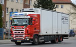 Ein polnischer LKW der Sped. MAT-TRANS, ein SCANIA R500 mit Kühlthermo Kastenaufbau am 20.04.16 Berlin Weißensee.