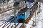 MRCE Mietlok ES64F4-153 der PKP-Cargo (EU-153) mit fabrikneuen Fiat (PKW-Transportzug)Richtung Berlin.Spandau, 13.03.13 Berlin-Putlitzbr�cke.