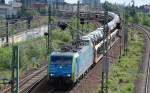 MRCE Mietlok ES64F4-152/ EU45-152 der PKP Cargo mit PKW-Transportzug fabrikneuer Fiat 500 Richtung Berlin spandau, 27.05.13 Berlin-Putlitzbr�cke.