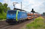 MRCE Dispolok 189 805-5 (ES 64F4-805) der PKP-Cargo mit dem üblichen FIAT PKW-Transportzug Richtung Wustermark am 17.06.14 Durchfahrt Bhf.