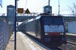 MRCE Dispolok ES 64 F4-844 für die PKP-Cargo mit PKW-Transportzug (fabrikneue Fiat) am 26.02.15 Berlin-Hohenschönhausen.