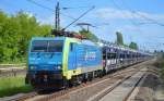 PKP Cargo mit MRCE Dispolok 189-205/EU45-205 mit Ganzzug PKW-Transportwagen fabrikneuer FIAT am 02.06.15 Durchfahrt Bhf.