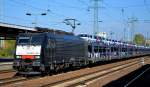 MRCE Dispolok ES 64 F4-844/ E 189 844 für PKP Cargo mit KFZ-Transportzug fabrikneuer Fiat 500 am 10.10.15 Durchfahrt Bhf.