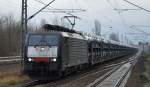 PKP Cargo mit MRCE Dispolok E 189-844/ES 64 F4-844 und PKW-Transportzug (FIAT 500) am 17.12.15 Berlin-Hohenschönhausen.