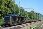 Doppeltraktion LOCON 218/203 124-3 + 217/203 123-5 mit einigen Drehgestell-Flachwagen (leer) Richtung Königswusterhausen am 23.06.16 Eichwalde bei Berlin.