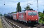 HGK/RHC Doppeltraktion 2053/185 585-7 + 2056/185 588-1 mit Kesselwagenzug am 24.06.14 Berlin-Karow.