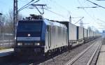 MRCE Mietlok 185 567-5 für BoxXpress mit KLV-Zug am 18.03.15 Berlin-Hohenschönhausen.