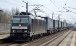 MRCE Mietlok 185 567-5 für BoxXpress mit KLV-zug am 24.03.15 Berlin-Hohenschönhausen.