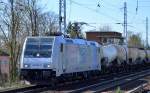 RTB mit Railpool Lok 185 680-6 (91 80 6185 680-6 D-Rpool) und Kesselwagenzug Richtung Schwedt am 14.04.15 Berlin-Karow.