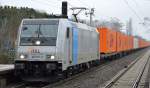 HSL mit Railpoollok 185 671-5 und Containerzug Richtung Polen am 13.01.16 Berlin-Hohenschönhausen.