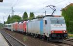 Nach der langen Streikwoche heißt es bei der DB erst mal neu ordnen, hier kommt die angemietete E 186 137 mit 120 135-9 + 101 125-3 und zwei polnischen und einem DB Nachtwagen Richtung