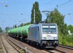 HSL mit E 186 147-5 und Kesselwagenzug (Transport von Düsenkraftstoff/Kerosin) am 21.08.15 Berlin-Karow