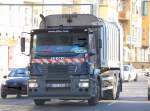 IVECO STRALIS 270 M�llentsorgungsfahrzeug mit silberner FAUN M�llpresse der Recyclingfirma ALBA, 22.02.11 Berlin Bornholmer Str.
