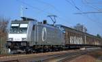 CTL mit ihrer 186 266-3 und Ganzzug Schiebewandwagen am 09.03.16 Berlin-Wuhlheide.