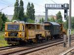 DGT Gleisbauzug mit Stopfmaschine P&T 09-32 CSM + Ger�tewagen + Planiermaschine Deutsche Plasser SSP 110 SW am 18.06.08 Berlin-Pankow Richtung Blankenburg.