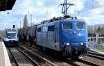 Recht ungewöhnlich, anscheinend neues Einsatzgebiet für die EGP, ein Kesselwagenzug aus Schwedt mit SRI Mietlok 151 007-2 am 13.04.15 Berlin-Karow.