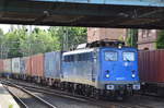 EGP 140 627-1 und Containerzug am 20.06.17 Einfahrt Hamburger Hafen im Bf. Hamburg-Harburg.