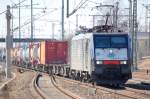 MRCE Leasinglok ES 64 F4-288 (91 80 6189 288-4 D-DISPO) der ITL mit Containerzug, 08.03.11 Bhf.