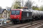 MRCE Leasinglok der ITL, 145 084-0 (91 80 6145 084-0 SD-ITL) mit Kesselwagenzug Richtung Bernau, 11.01.11 Berlin-Karow.