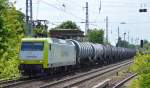 ITL/Captrain 145 094-9 mit Leerzug Kesselwagen Richtung Stendell (Schwedt) am 22.05.15 Berlin-Karow.