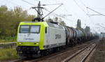 Captrain/ITL 145 095-6 mit Kesselwagenzug (leer)Richtung Stendell am 27.09.17 Berlin-Hohenschönhausen.