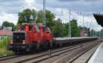 Doppeltraktion LOCON 216 (214 007-7) + LOCON 215 (214 005-1) mit Ganzzug Drehgestell-Flachwagen mit Schotter beladen Richtung Bernau am 24.06.14 Berlin-Karow.