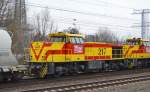 MEG 217 (92 80 1275 217-8 D-MEG, VSFT Bj.2003) hinter MEG 210 am 07.12.15 in Berlin Springpfuhl mit Zementstaubzug.