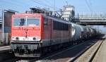 MEG 703 (155 184-5) mit leerem Zementstaubzug am 04.03.16 Berlin-Hohenschönhausen (Viele Grüße an den Tf).
