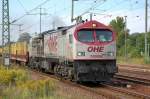 OHE RED Tiger 330092 (92 80 1250 005.-6 D-OHE) mit Leerzug Rungenwagen am 31.08.11 Bhf.