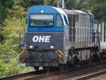 OHE 1041 eine asynchrone MaK G 2000 BB, (92 80 1273 013-3, VSFT Bj.2002) geleast �ber Alpha Trains mit einem Leerzug Drehgestellflachwagen F�r Holztransporte Richtung Bernau, 10.09.08 Berlin-Karow.