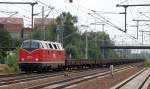 WFL Lok 20 (92 80 1228 501-3 D-WFL) mit Ganzzug Drehgestellflachwagen am 18.07.12 Bhf.
