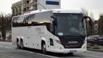 Moderner SCANIA touring by HIGER Reisebus (VIPBUS CONNECTION) von Prima Klima Reisen in Auftrag von MIAT am 28.01.15 Berlin Beusselbrücke.