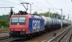 SBB Cargo Mietlok Re 482 032-0 für HSL mit Kesselwagenzug (leer) Richtung Stendell am 25.06.15 Berlin-Blankenburg.