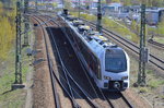 Überraschende Testfahrt von Stadler/ABELLIO Rail NRW GmbH ?, ein fünfteiliger nagelneuer FLIRT Triebzug, ET 25 2204 kam den Abhang hinunter Berliner Putlitzbrücke gegenüber dem Berliner Westhafen, 21.04.16