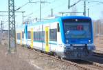 Hier fahren die RegioShuttle VEN 650.352 (95 80 0650 352-7 D-VEN) + VEN 650.350 (95 80 0650 350-1 D-VEN) auf Test fahrt f�r die T�V S�D Rail GmbH Pr�fstelle Schienfahrzeuge am 07.03.11 im Bhf.
